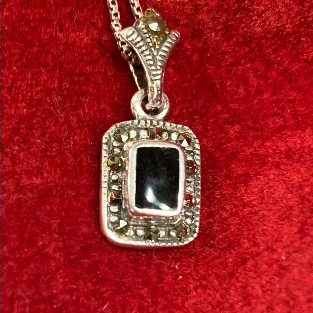 🌟SOLD🌟 Black Onyx, Marcasite & Sterling Silver Pendant and Necklace